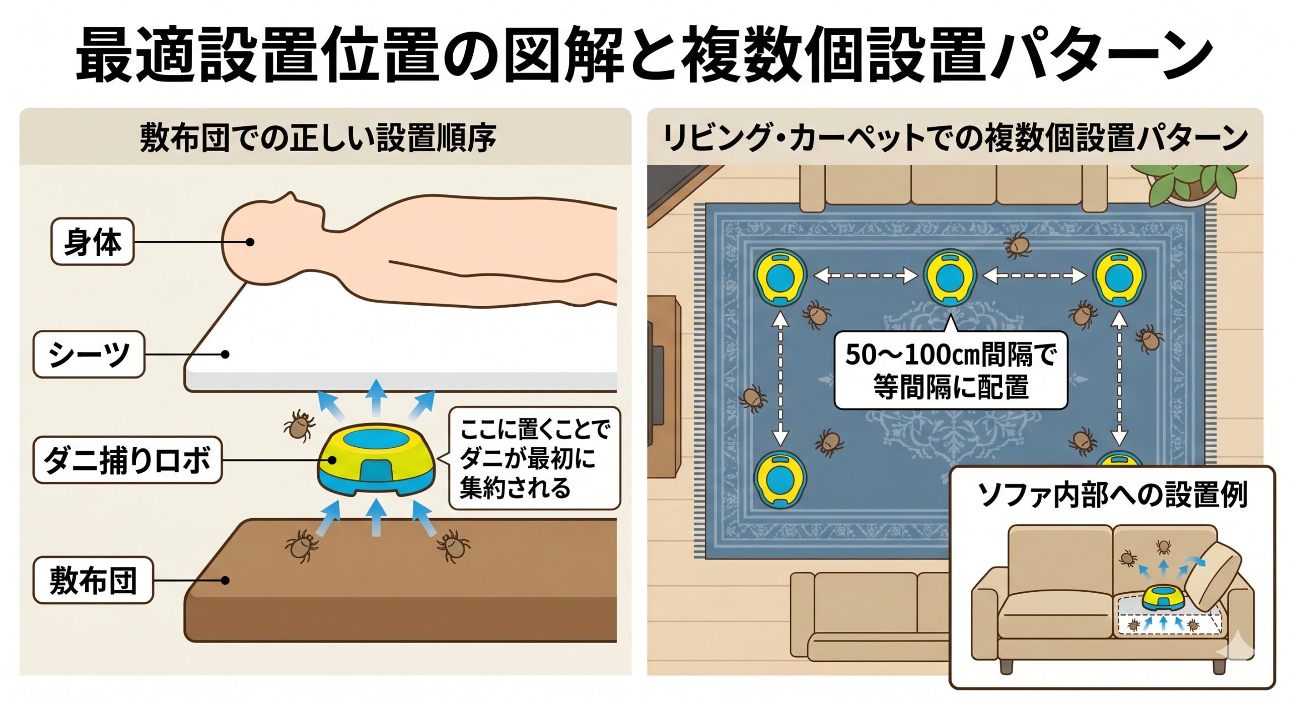 最適設置位置の図解と複数個設置パターン